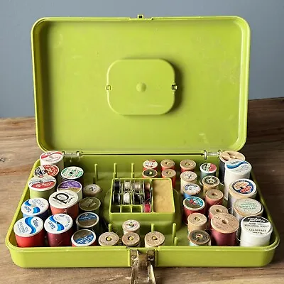 Vintage Sewing Thread Bobbin Box Case Wilson Wil-Hold Green Plastic 13  X 8  • $27