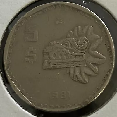 MEXICO 5 Pesos 1981 Feathered Serpent God Quetzalcoatl Coin (1980-1985) KM#485 • $6.49