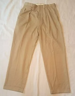 Polo Golf Ralph Lauren Pilot Pants Mens Tan Pleated Front Cuffed Tag Size 35X32 • $12.99