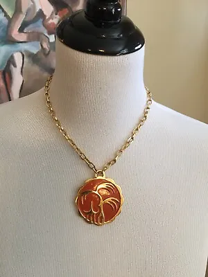Trifari Ming Pendant 1972 Orange Rare Book Piece Necklace • $125