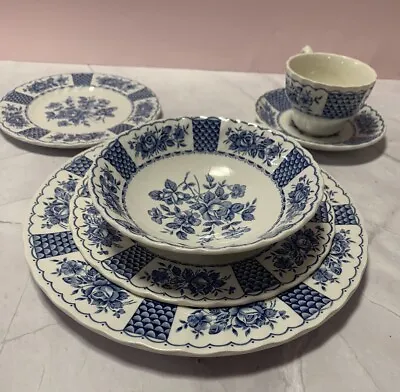 Myott China Melody Blue Floral Ironstone Complete Place Setting For 2 - READ • £70.79