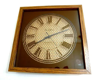 Retro ELGIN Wall Clock 14  With Great 1970's Wicker Weave 3D Design MCM ~ AS-IS • $13.99