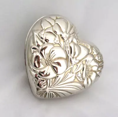 Silver Plate Floral Heart Vanity Dresser Trinket Jewelry Box • $19.80