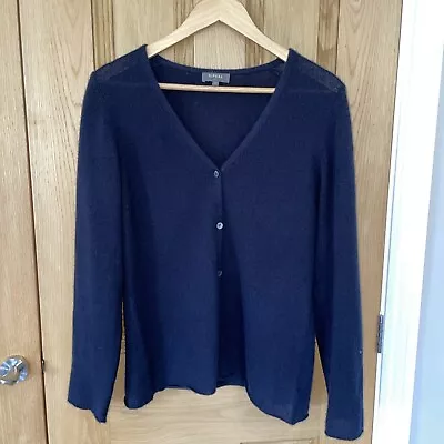 N. PEAL Navy Blue 100% Cashmere V-Neck Fine Knitwear Long Sleeve Cardigan Top L • $80.83