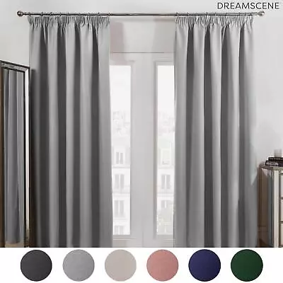 Dreamscene Pencil Pleat Blackout Curtains PAIR Of Ready Made Thermal Tape Top • £17.99