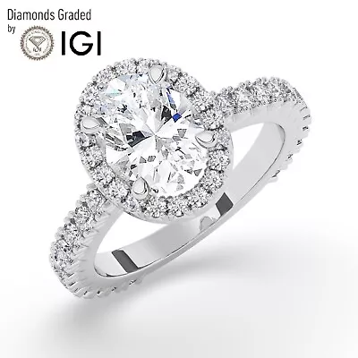 Oval Solitaire Hidden Halo 14K White Gold Engagement Ring2ct Lab-grown IGI • $2428