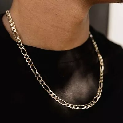 14K Solid Yellow Gold Figaro Necklace Chain 5mm 22  - Polished Link Men Women • $579.99