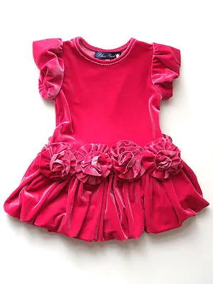  Mulberribush NWT Fushcia Pink Party Dress Baby Toddler And Girls Stretch Velvet • $22