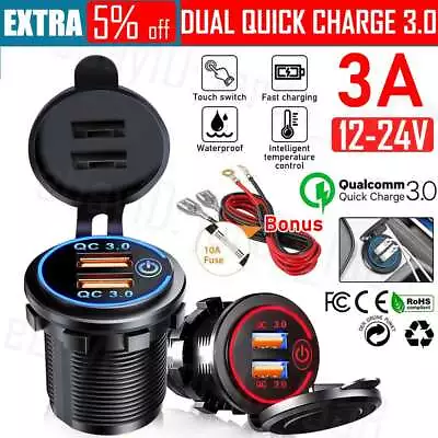 Car Truck Dual USB QC 3.0 Fast Car Charger Socket Power Outlet For Boat Marine • $12.99