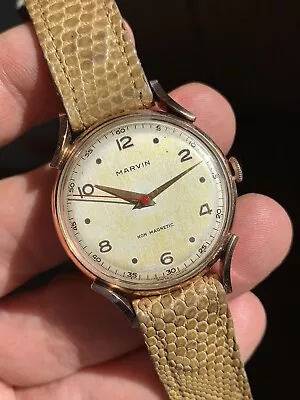 £579 • Buy 1940s Vintage Marvin 14k Solid Rose Gold Mens Watch 33,7mm Fancy Lugs Swiss Made
