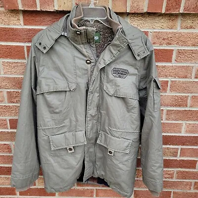 Jeep Hooded Lined Military Green Jacket Men's Size (Medium) Removable Hood • $49.25