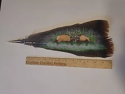 Hand Painted Wild Turkey Feather Deer Elk Moose Folk Art By Bill Scheide  • $89