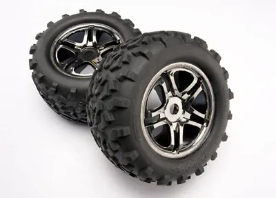 Traxxas 1/10 E-Revo Brushless * 2 SS BLACK CHROME WHEELS & 6.3  MAXX TIRES * • $35.95