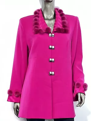 Moshita Couture Women's 14 Pink With Rabbit Fur Trim Rhinestone Buttons • $49.99