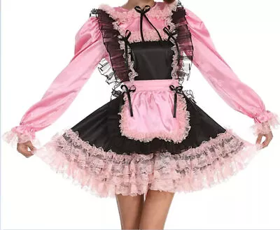 Girl Sissy Maid Pink Satin Puffy Dress Tailored Cosplay Costume • $73.50