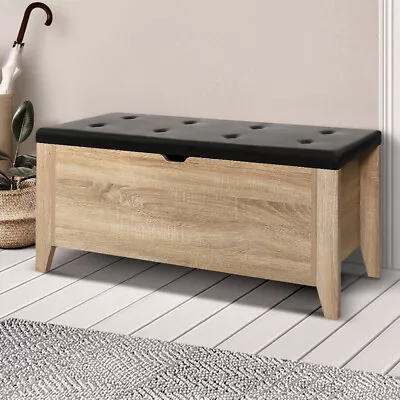 Storage Ottoman Blanket Box Leather Bench Foot Stool Chest Toy Oak Solid Couch • $131.44