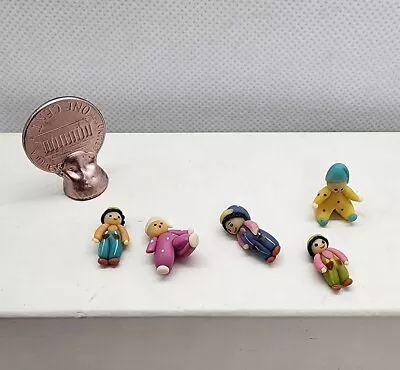 Set Of 5 Tiny Miniature Fimo Polymer Clay Dolls 1:12 Handmade Artisan • $0.99