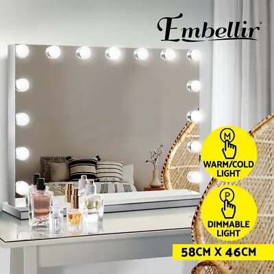 Embellir Makeup Mirror 58X46cm Hollywood With Light Vanity Dimmable Wall 15 LED • $99.95