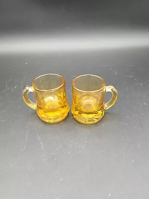 Vtg Federal Amber Glass Yellow Mini Beer Mug Jigger Shot Glass 2 Barware Health • $8.50