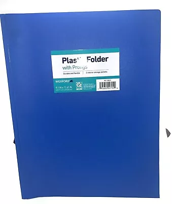 5 PK Wexford 3 Pronged Plastic Folders 2 Pockets Blue • $8.90