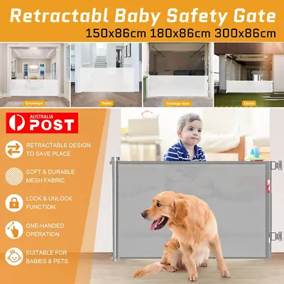 1.5/1.8/3M Wide Retractable Baby Safety Gate For Stairs Doorways Dog Pet Fence • $54.99