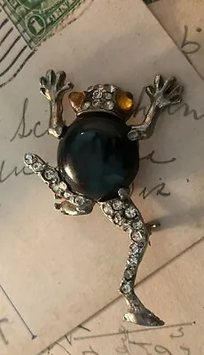 Vintage Glass Jelly Belly Rhinestone Mazer Frog Brooch Pin Figural Jomaz • $68