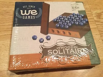 Wood Solitaire By We Games Wood Expressions 33 Blue Marbles & Board New Sealed • $7.50