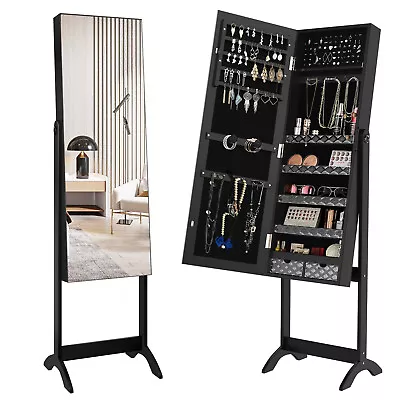 2 In 1 Jewelry Cabinet Armoire Freestanding Mirror Storage Organizer W/2 Drawers • $91.10