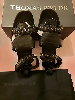 Thomas Wylde Sandals BLACK LEATHER & SKULL STUDS Size 9/ 9-9.5US Box Dust Bag • $245