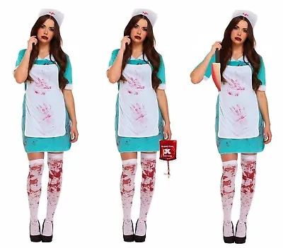 Adult ZOMBIE NURSE Costume Halloween Ladies Horror Scrub Womens Fancy Dress UK • £15.28