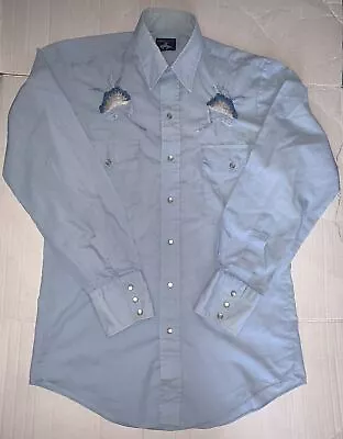 Chute #1 Light Blue Embroidered Vintage Pearl Snap Western Shirt • $15.99