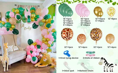 170Pcs Jungle Balloon Garland Arch Kit Animal Printed Pink Sage Green MaQLp • $24.47