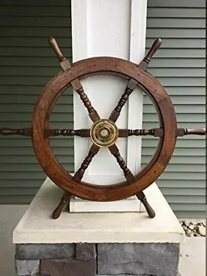 £58.80 • Buy Antique Brass Finishing Wooden Steering Ship Wheel Pirate Wall Boat Decor Gifts