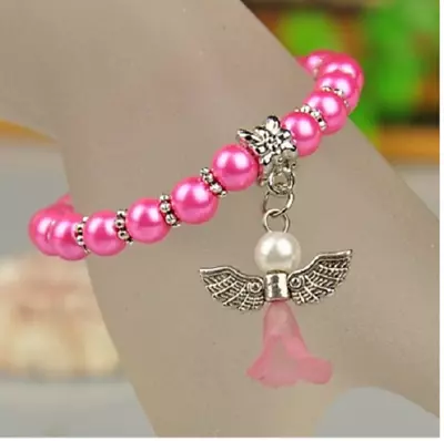 Children's 'Hot Pink Guardian Angel' Stretch Bead Bracelet • £9.99