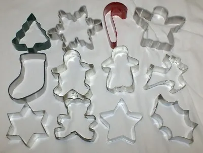 Christmas Cookie Cutters Tree Cane Bell Star Gingerbread Angel Snowman Metal Ea • $1.95
