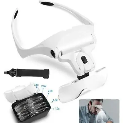 Magnifying LED Glass Headset Light Head Headband Magnifier 5 Lens With Box UK • £12.70