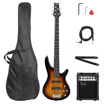 Glarry GIB  5 String Bass Guitar Beginner Kit With 20-Watt Amp  Rosewood Sunset • $125.85