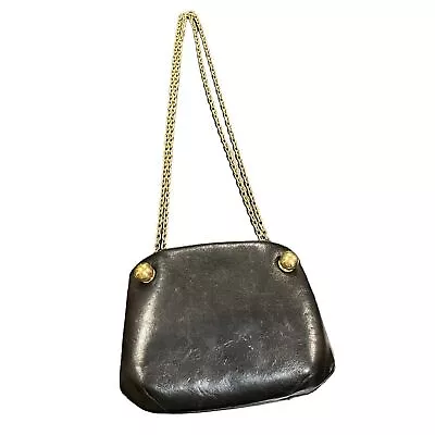 Vintage Leather Morris Moskowitz Mini Kiss Lock Black Chain Strap Evening Bag • $65