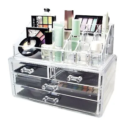 Cosmetic Organiser 4 Drawers Clear Acrylic Jewellery Box Makeup Storage Case New • £16.95