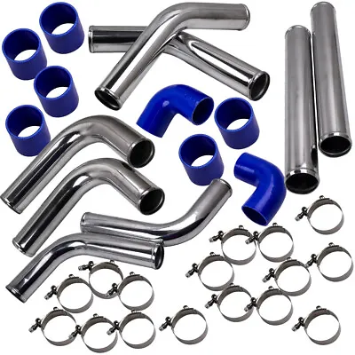 Universal DIY 8PC 2.5 Inch Turbo Intercooler Piping Pipe Kit Blue Silicone Hoses • $158.82