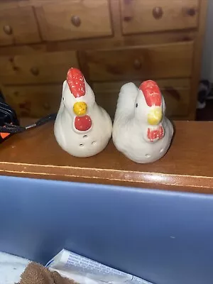 Set Of Two Vintage Chicken Salt And Pepper Shakers White With Red Combs • $8