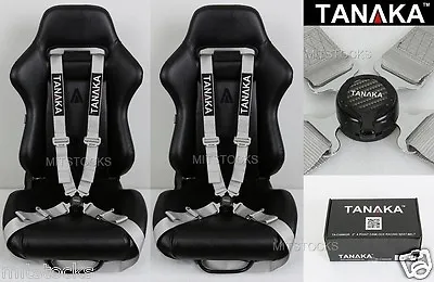 2 Tanaka Universal Silver 4 Point Camlock Quick Release Racing Seat Belt Harness • $98.99
