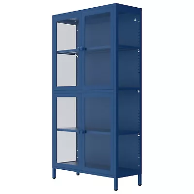 4-Door Glass Storage Cabinet Adjustable Shelves Steel Sideboard • $311.05