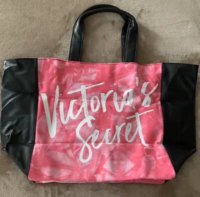 Victoria Secret Getaway Tye Dye Pink Black Faux Leather Beach Summer Tote Bag • $19.99