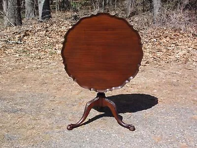 Vintage Charak Chippendale Style Mahogany Pedestal Base Pie Crust Tilt Top Table • $1200