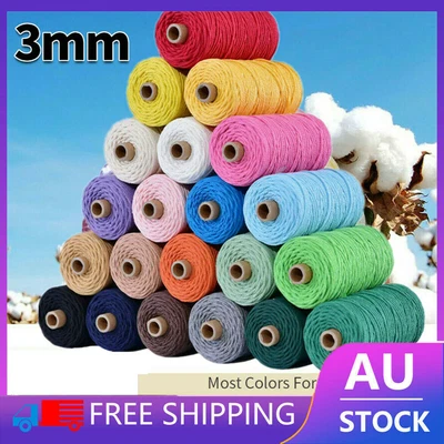 $9.55 • Buy 200Mx3mm Macrame Cord Cotton Rope Colored Colored String Braided Cotton Rope AU