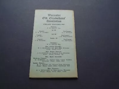 £1 • Buy Worcestershire: Worcester Old Elizabethans' Assoc. Cricket Fixture Card 1963