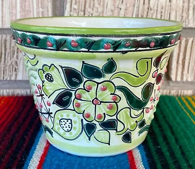 Lg Mexican Ceramic Flower Pot Planter Folk Art Pottery Handmade Talavera #6 • $22.95