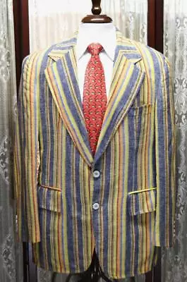 USA 1960s - 70s Indian Madras 40 R Colorful Stripe Hippy Sport Coat Blazer W7j2 • $139.67