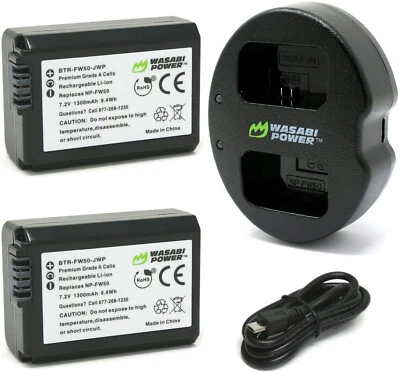 $68.50 • Buy NP-FW50 Wasabi Battery X2 & Charger For SONY Alpha A5000 A5100 A6000 A6300 A6500
